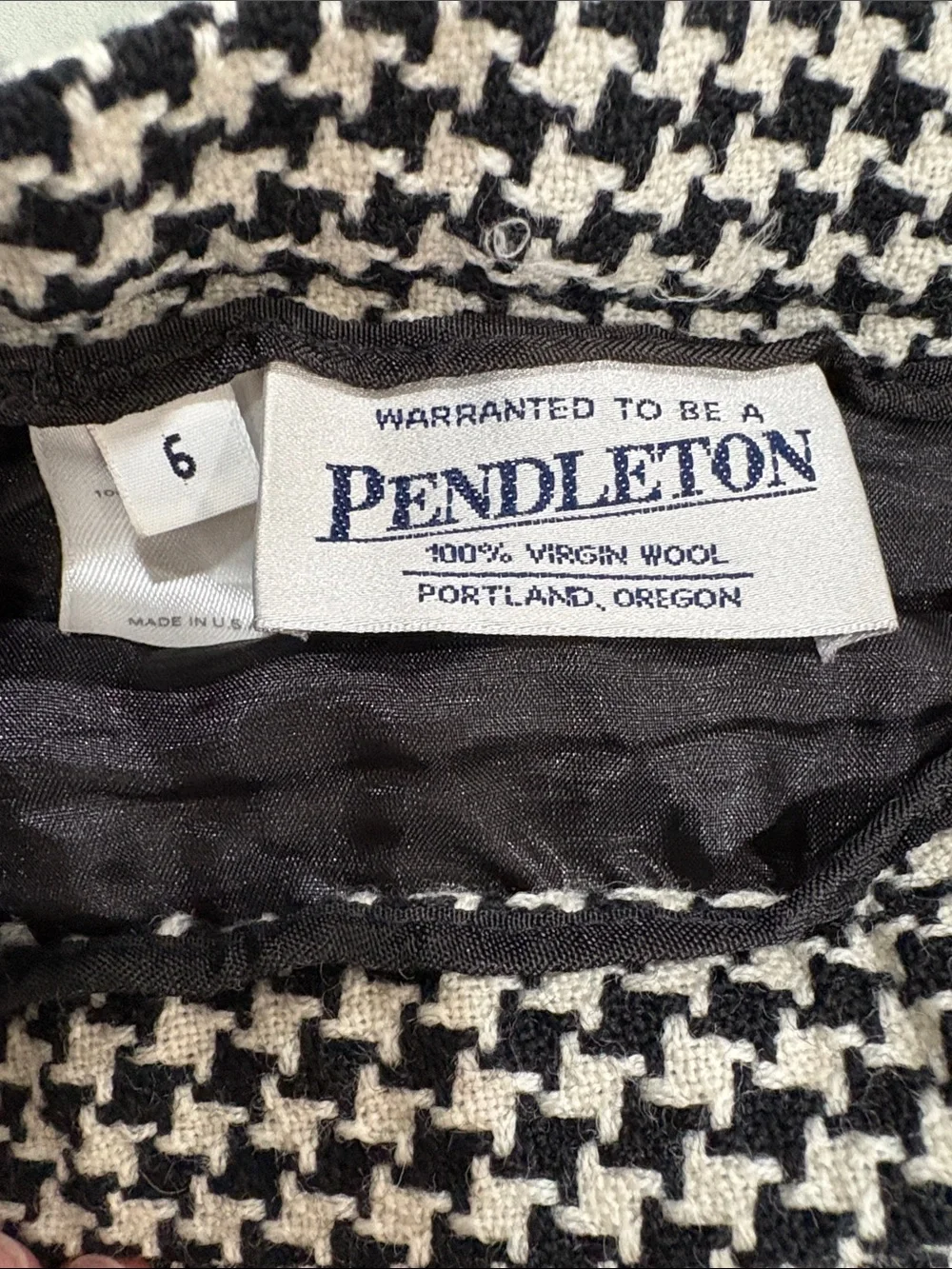 Vintage Pendleton 100% Virgin Wool Houndstooth Midi Skirt Size 6